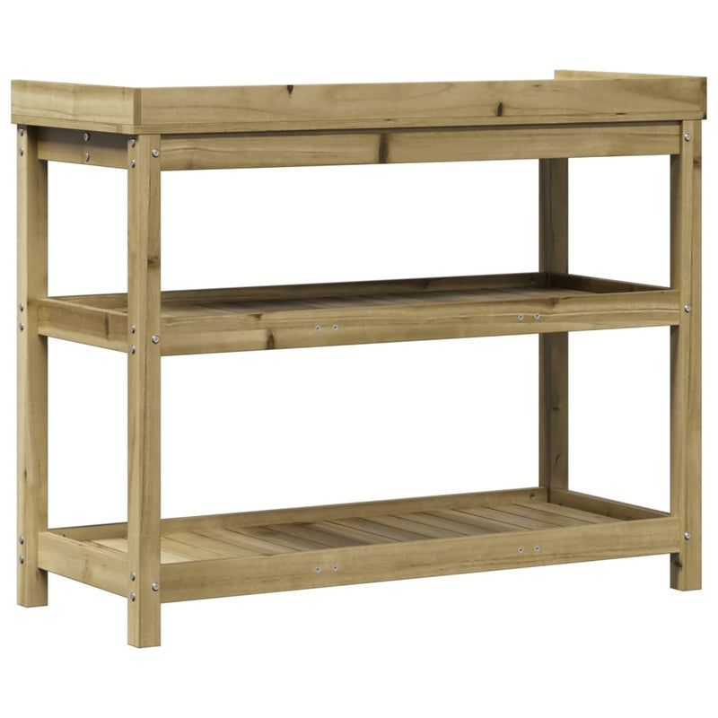 vidaXL impregnált fenyőfa ültetőasztal polcokkal 108 x 45 x 86,5 cm
