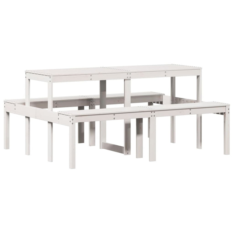vidaXL fehér tömör fenyőfa piknik asztal 160 x 134 x 75 cm