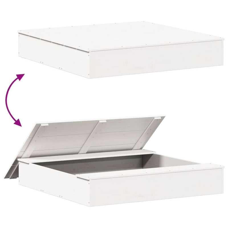 vidaXL fehér tömör fenyőfa homokozó fedővel 111 x 111 x 19,5 cm