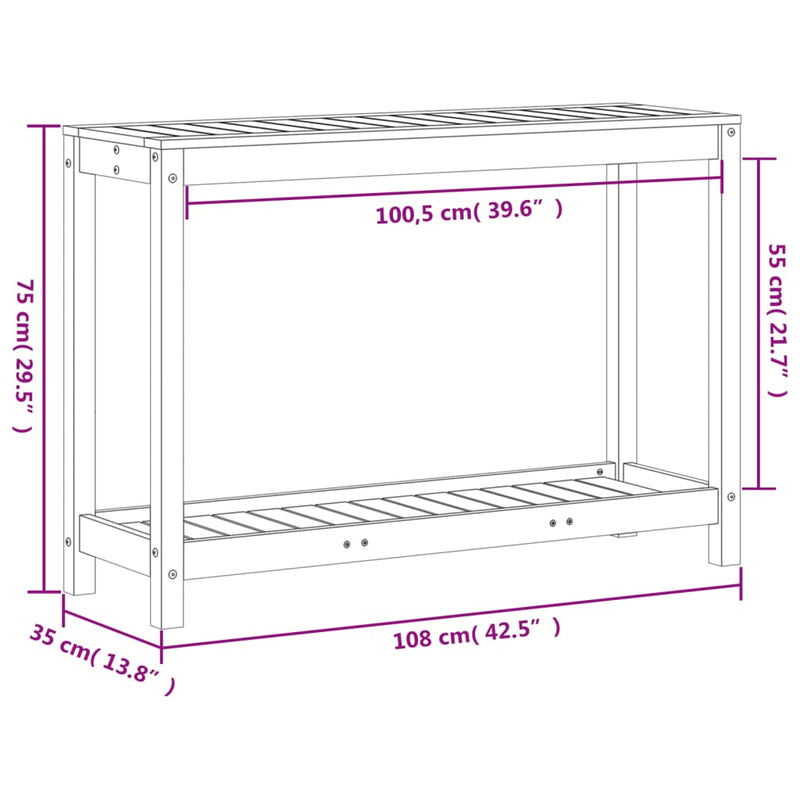 vidaXL viaszbarna tömör fenyőfa ültetőasztal polccal 108x35x75 cm