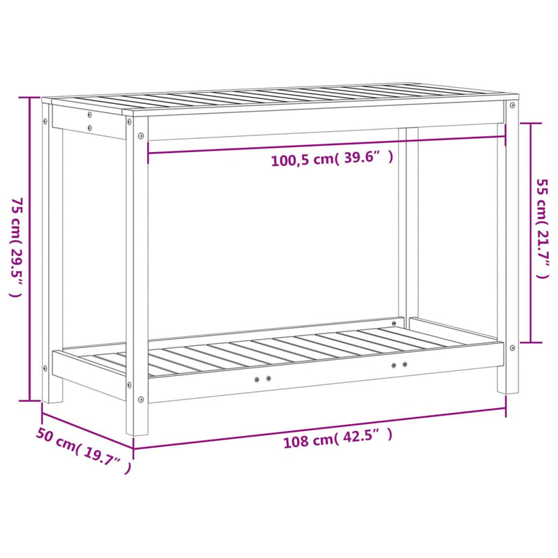 vidaXL viaszbarna tömör fenyőfa ültetőasztal polccal 108x50x75 cm