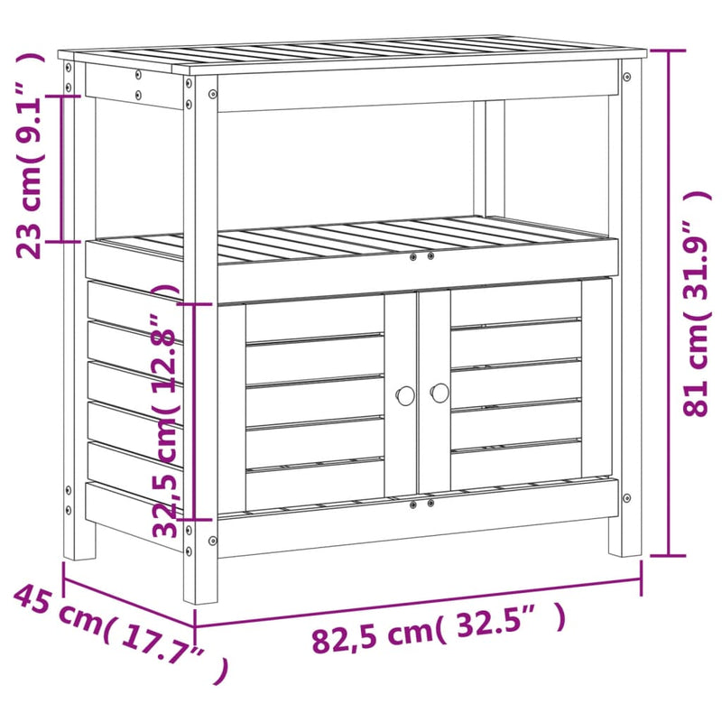 vidaXL barna tömör fenyőfa ültetőasztal polcokkal 82,5 x 45 x 81 cm