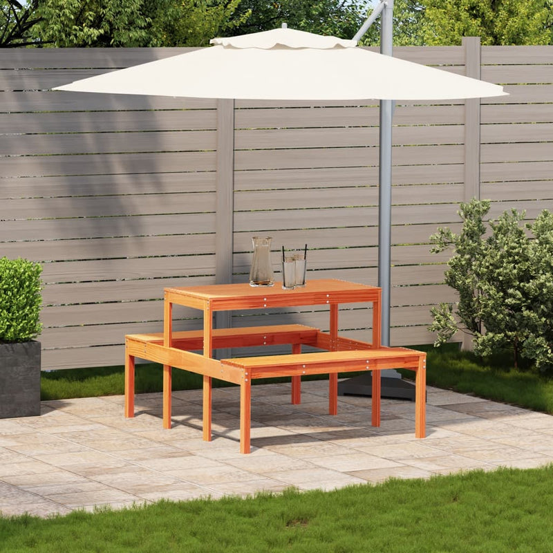 vidaXL viaszbarna tömör fenyőfa piknik asztal 110 x 134 x 75 cm