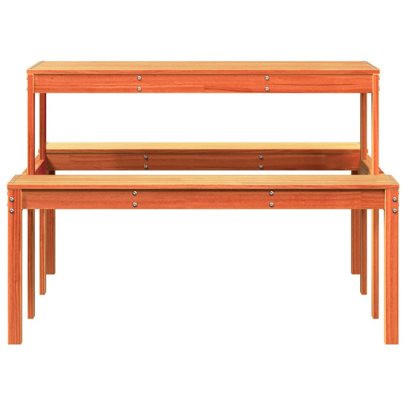 vidaXL viaszbarna tömör fenyőfa piknik asztal 110 x 134 x 75 cm