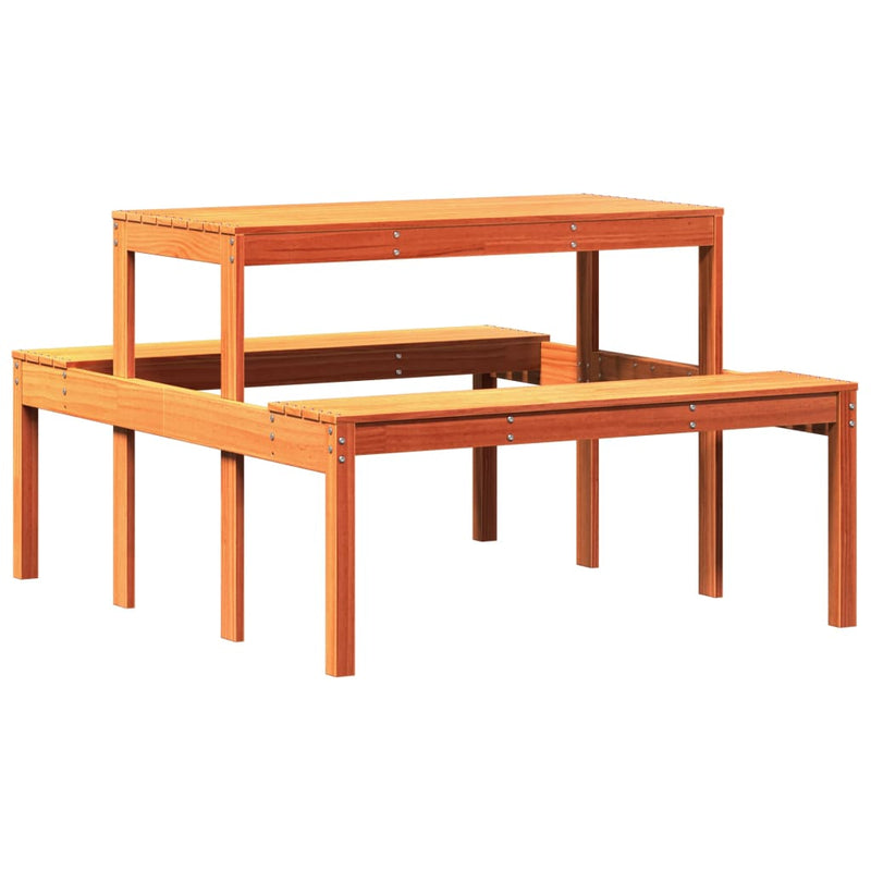 vidaXL viaszbarna tömör fenyőfa piknik asztal 110 x 134 x 75 cm