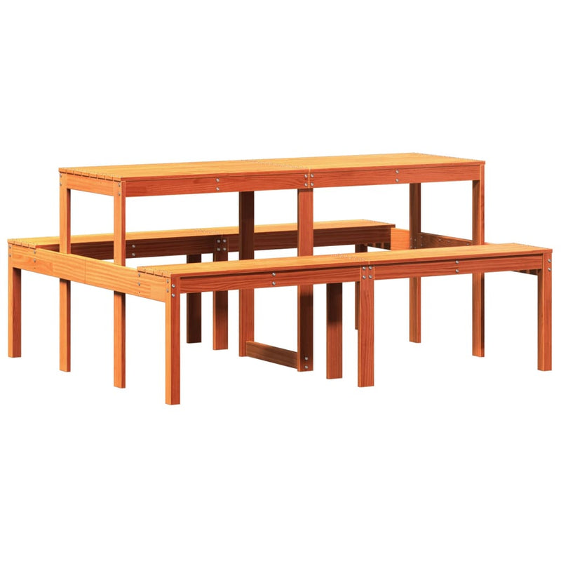 vidaXL viaszbarna tömör fenyőfa piknik asztal 160 x 134 x 75 cm