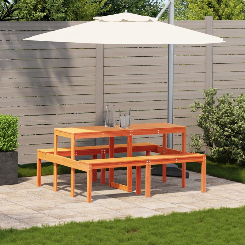 vidaXL viaszbarna tömör fenyőfa piknik asztal 160 x 134 x 75 cm