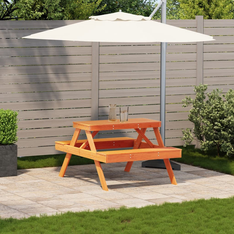 vidaXL viaszbarna tömör fenyőfa piknik asztal 105 x 134 x 75 cm