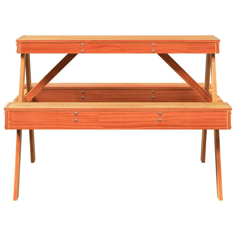 vidaXL viaszbarna tömör fenyőfa piknik asztal 105 x 134 x 75 cm