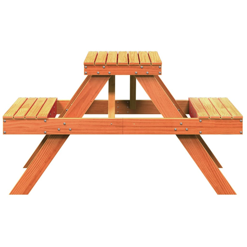 vidaXL viaszbarna tömör fenyőfa piknik asztal 105 x 134 x 75 cm