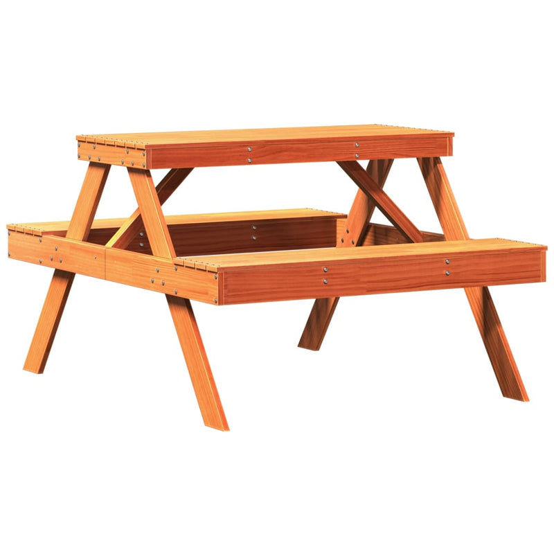 vidaXL viaszbarna tömör fenyőfa piknik asztal 105 x 134 x 75 cm