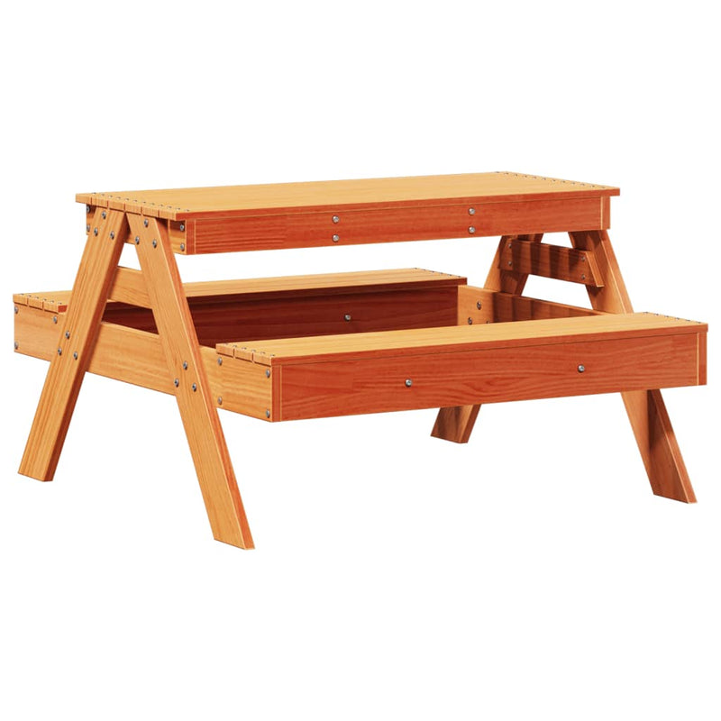 vidaXL tömör fenyőfa viaszbarna piknikasztal gyerekeknek 88x97x52 cm