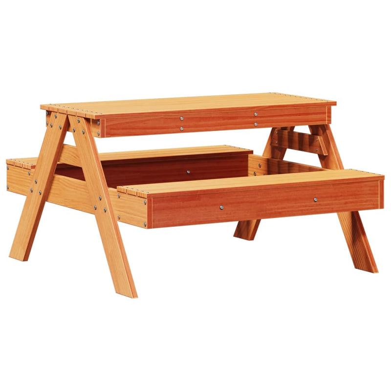 vidaXL tömör fenyőfa viaszbarna piknikasztal gyerekeknek 88x97x52 cm
