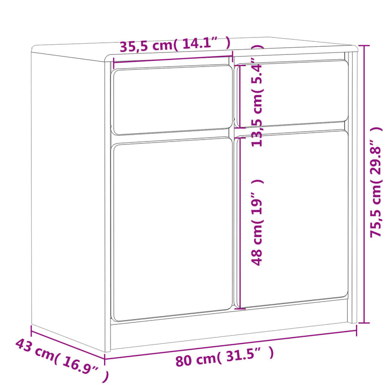 vidaXL SAUDA tölgyszínű tömör fenyőfa tálalószekrény 80 x 43 x 75,5 cm