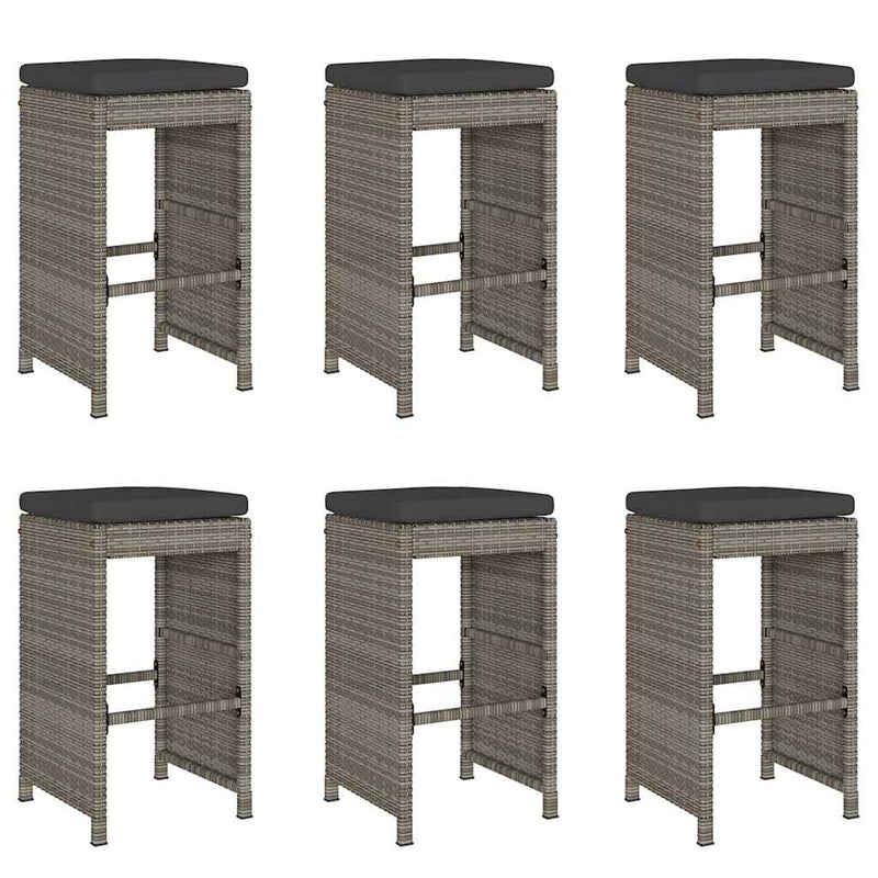 vidaXL 6 db szürke polyrattan kerti bárszék párnával