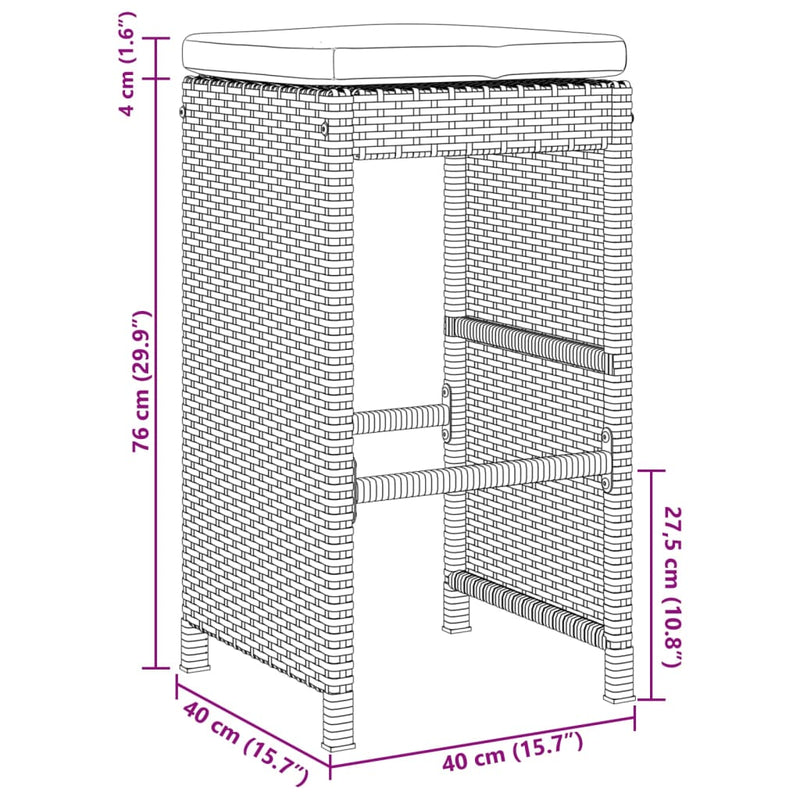 vidaXL 6 db szürke polyrattan kerti bárszék párnával