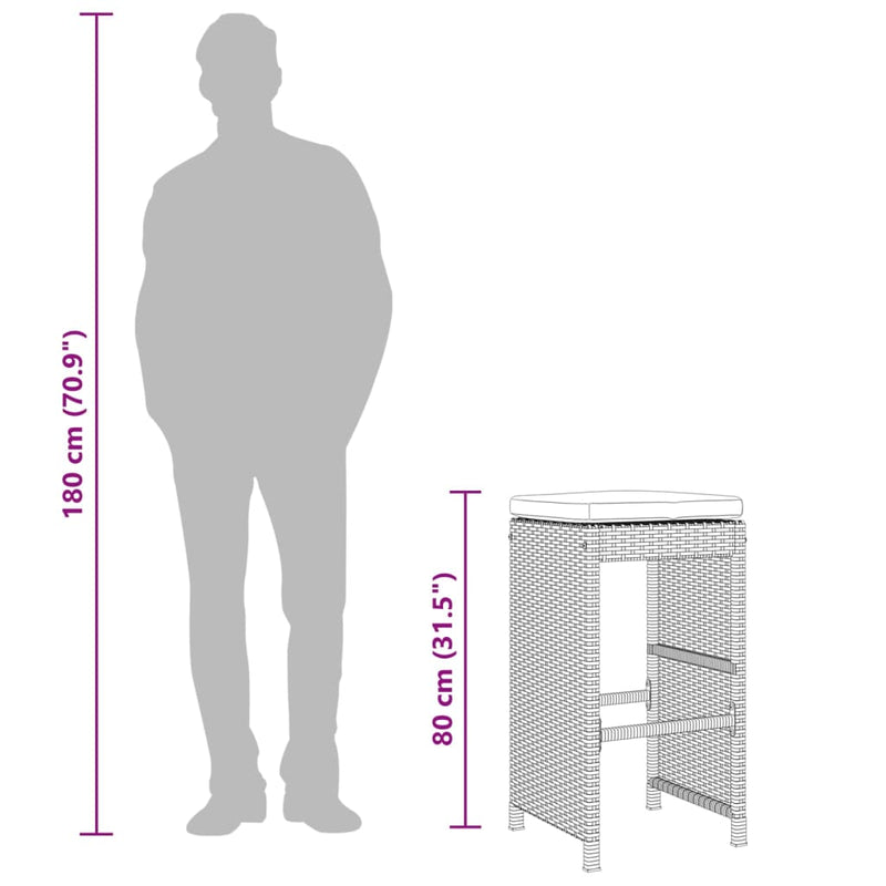 vidaXL 6 db szürke polyrattan kerti bárszék párnával