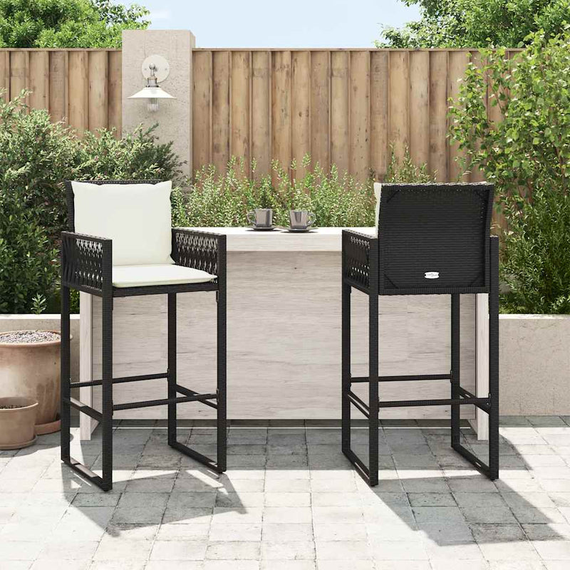 vidaXL 2 db fekete polyrattan kerti bárszék párnával