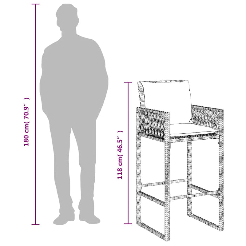 vidaXL 2 db fekete polyrattan kerti bárszék párnával