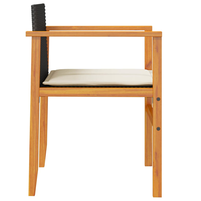 vidaXL 2 db fekete polyrattan és tömör fa kerti szék párnával