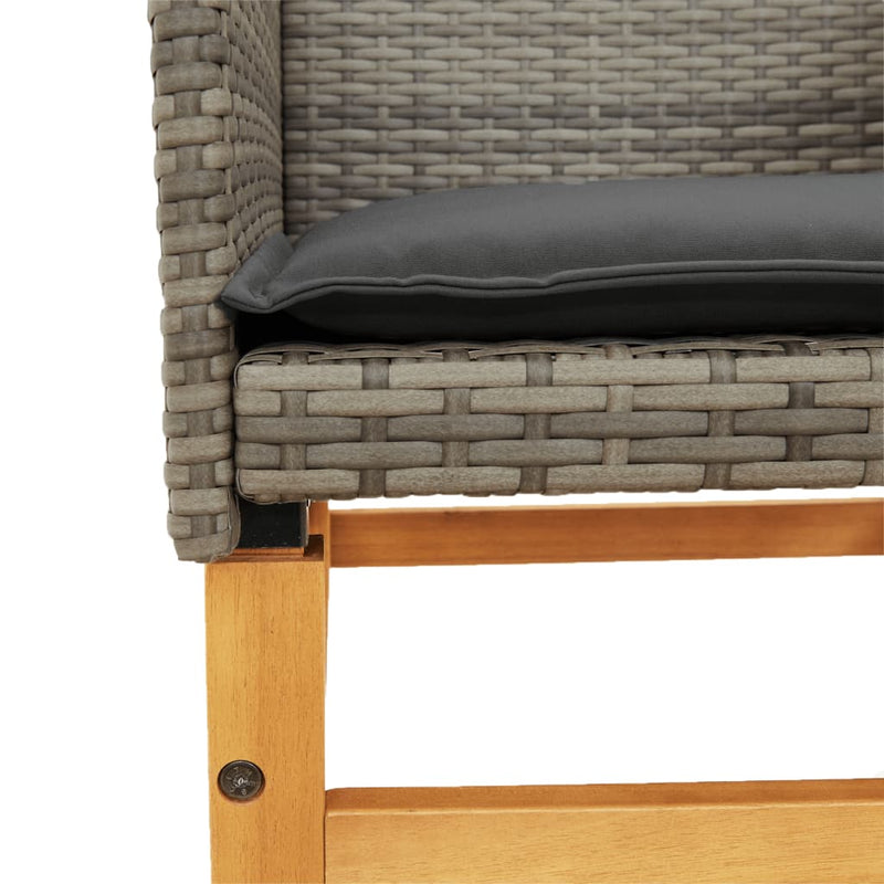 vidaXL 2 db szürke polyrattan és tömör fa kerti szék párnával