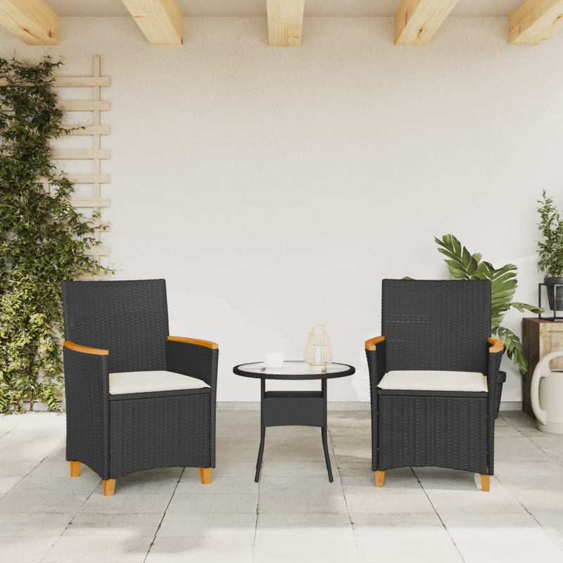 vidaXL 2 db fekete polyrattan és tömör fa kerti szék párnával