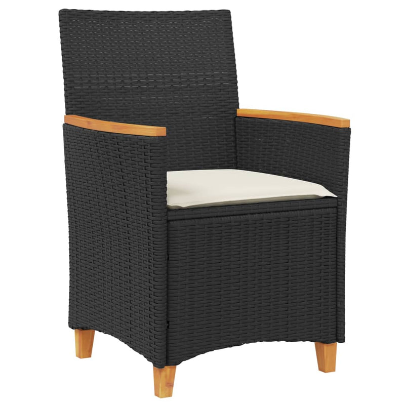 vidaXL 2 db fekete polyrattan és tömör fa kerti szék párnával