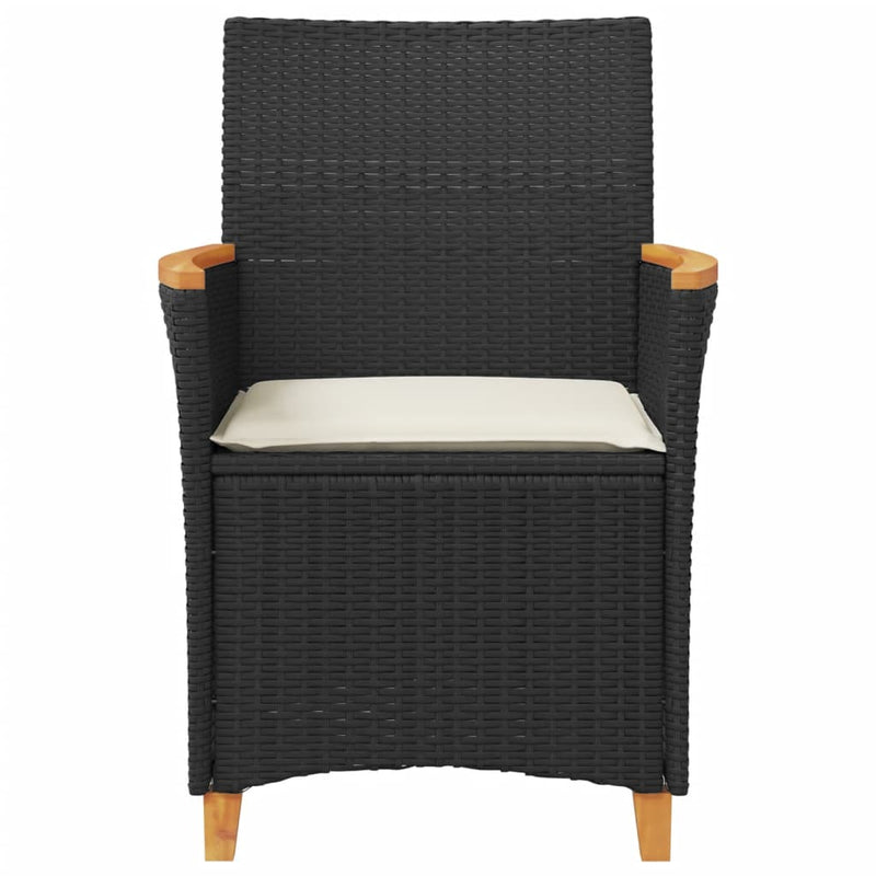 vidaXL 2 db fekete polyrattan és tömör fa kerti szék párnával