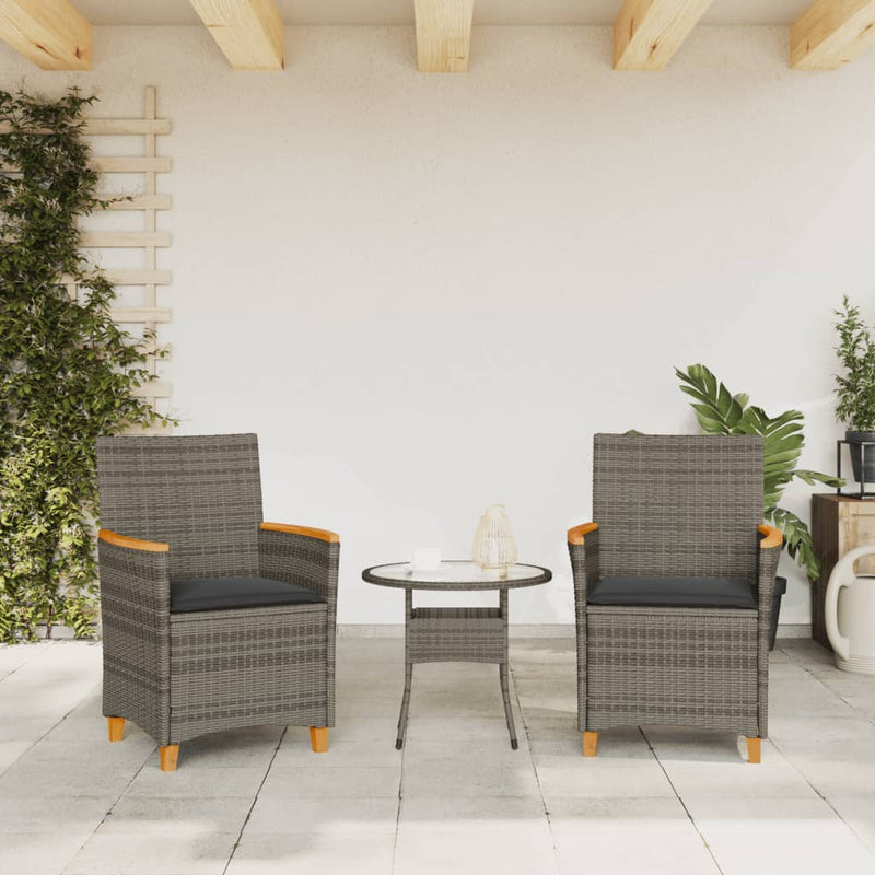 vidaXL 2 db szürke polyrattan és tömör fa kerti szék párnával