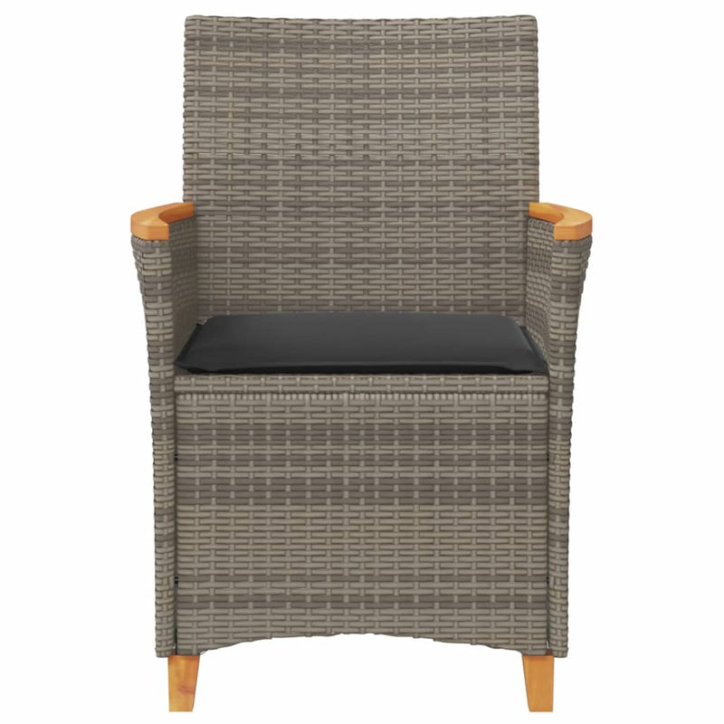 vidaXL 2 db szürke polyrattan és tömör fa kerti szék párnával