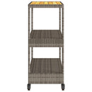 vidaXL 3 szintes szürke polyrattan és tömör akácfa zsúrkocsi