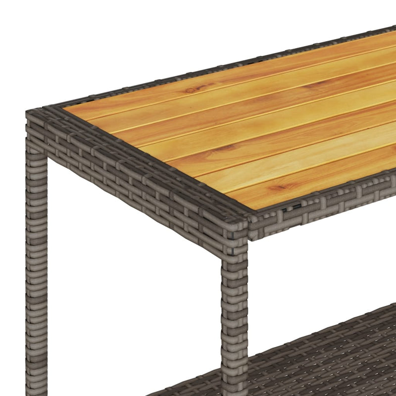 vidaXL 3 szintes szürke polyrattan és tömör akácfa zsúrkocsi