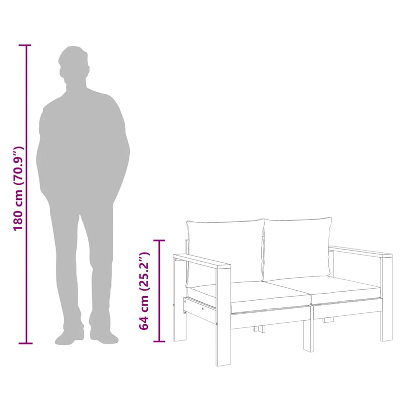 vidaXL 2 személyes tömör akácfa kerti kanapé párnával