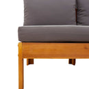 vidaXL 2 személyes tömör akácfa karfa nélküli kerti kanapé párnákkal