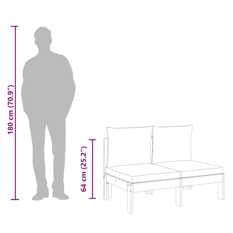 vidaXL 2 személyes tömör akácfa karfa nélküli kerti kanapé párnákkal