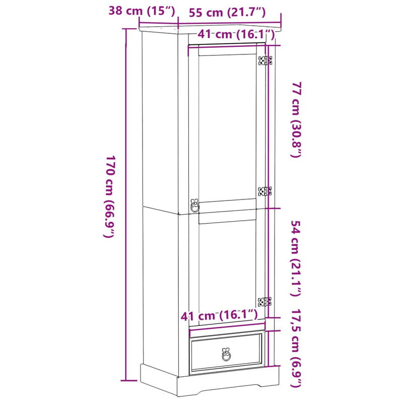 vidaXL Corona tömör fenyőfa ruhásszekrény 55 x 38 x 170 cm