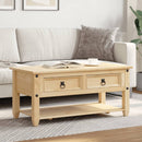 vidaXL Corona tömör fenyőfa dohányzóasztal fiókokkal 100x48x45 cm