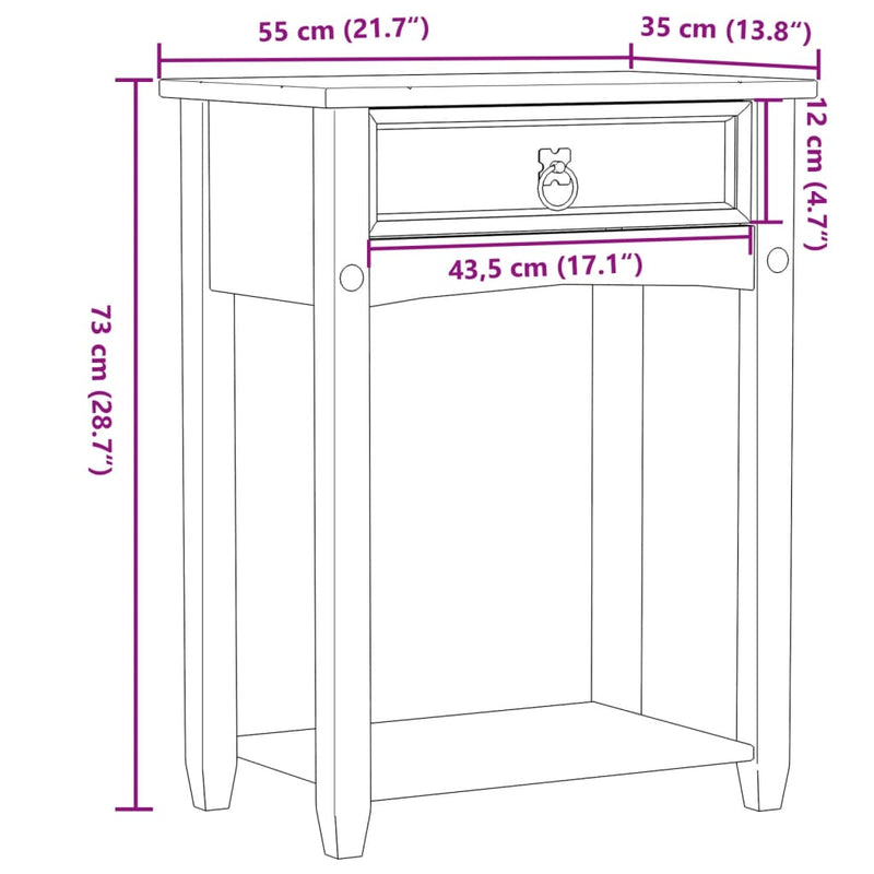 vidaXL Corona tömör fenyőfa konzolasztal 55 x 35 x 73 cm