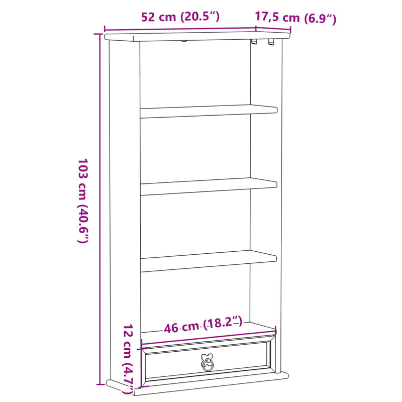 vidaXL Corona tömör fenyőfa CD-szekrény 52 x 17,5 x 103 cm