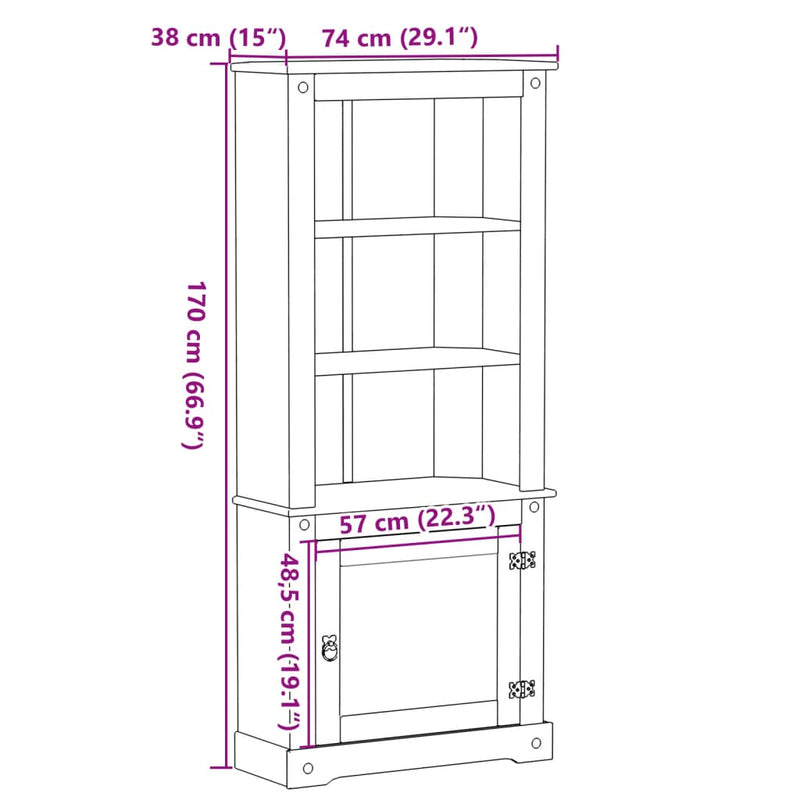 vidaXL Corona tömör fenyőfa magasszekrény 74 x 38 x 170 cm