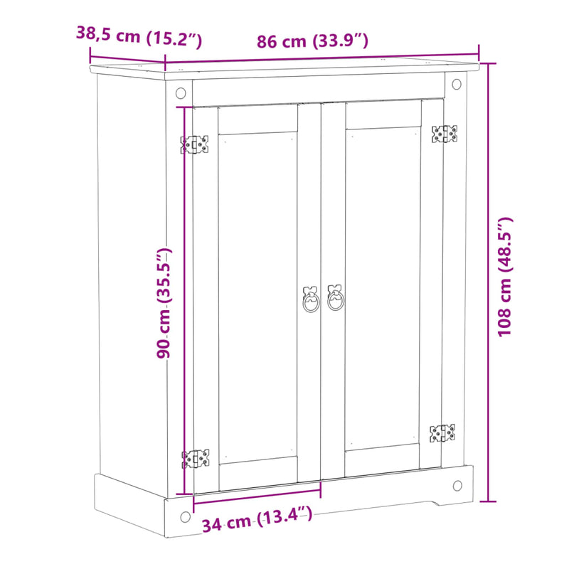 vidaXL Corona tömör fenyőfa cipőszekrény 86 x 38,5 x 108 cm