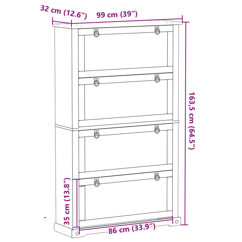 vidaXL Corona tömör fenyőfa cipőszekrény 99x32x163,5 cm