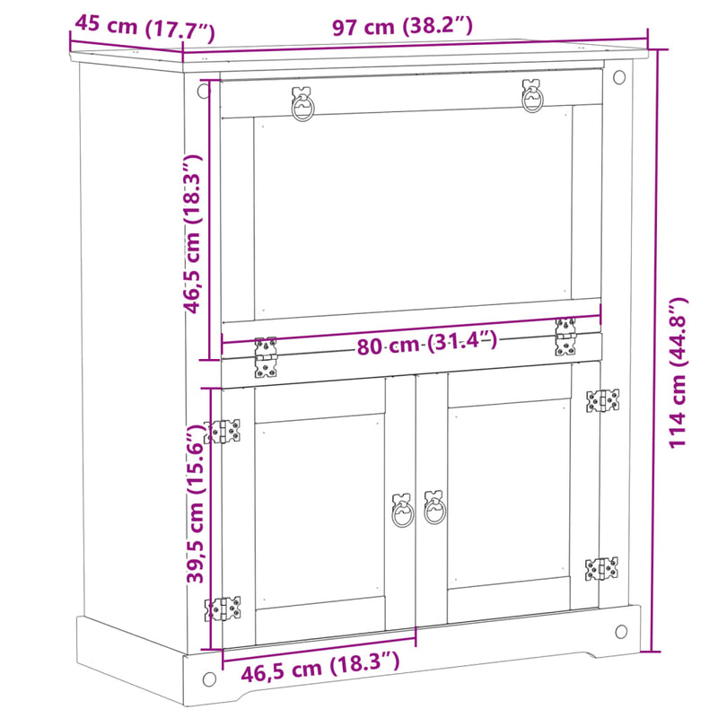 vidaXL Corona tömör fenyőfa bortároló szekrény 97 x 45 x 114 cm