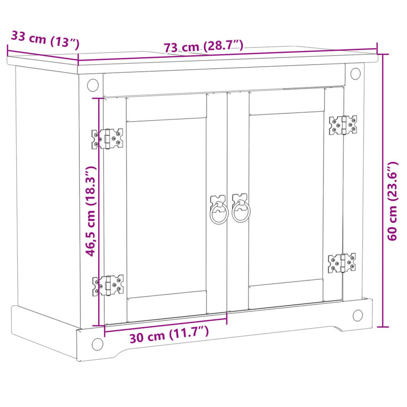 vidaXL Corona tömör fenyőfa fürdőszobai mosdószekrény 73 x 33 x 60 cm