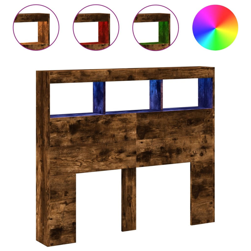 vidaXL füstös tölgy színű áthidalószekrény LED-ekkel 120x17x102 cm