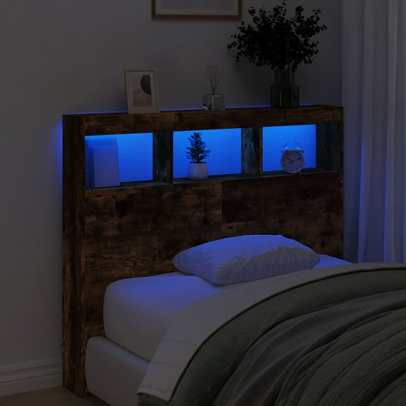vidaXL füstös tölgy színű áthidalószekrény LED-ekkel 120x17x102 cm