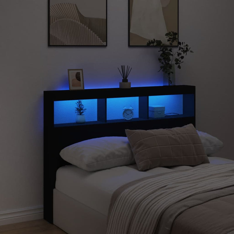 vidaXL fekete áthidalószekrény LED-világítással 140 x 17 x 102 cm