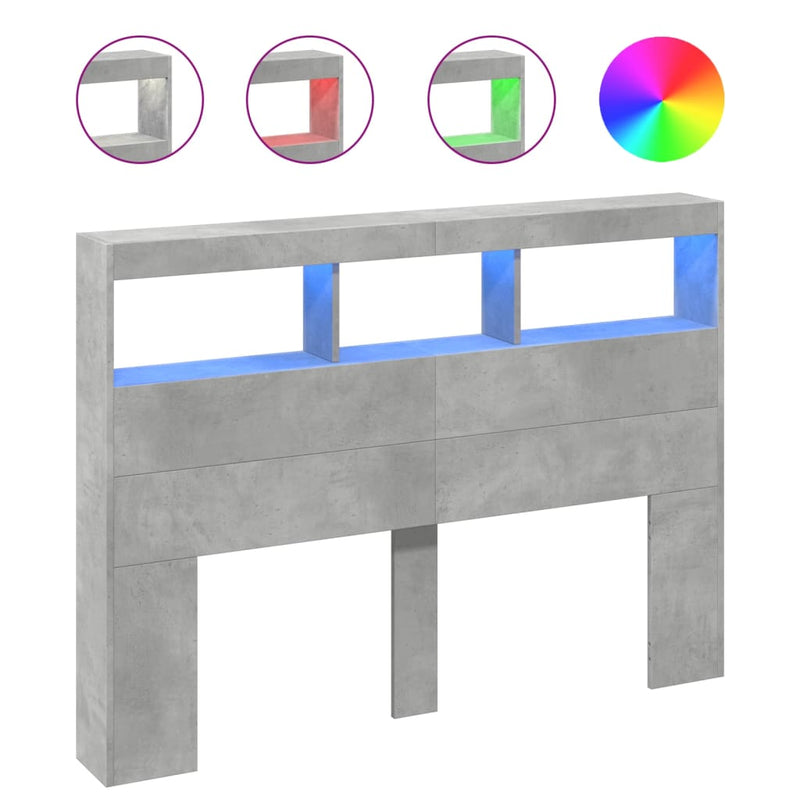 vidaXL betonszürke áthidalószekrény LED-világítással 140 x 17 x 102 cm