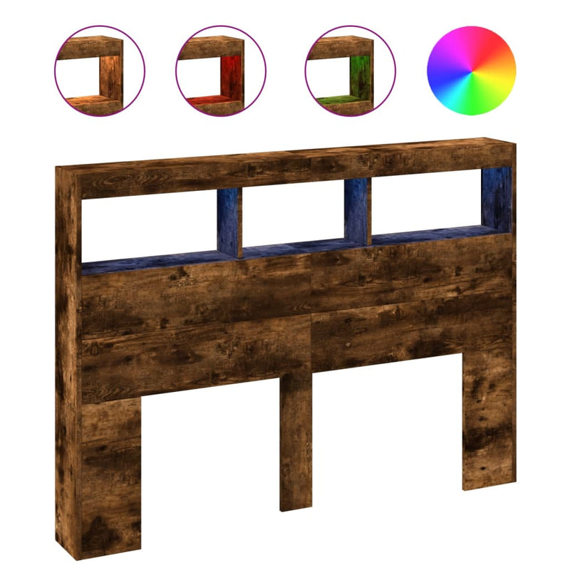 vidaXL füstös tölgy színű áthidalószekrény LED-ekkel 140x17x102 cm