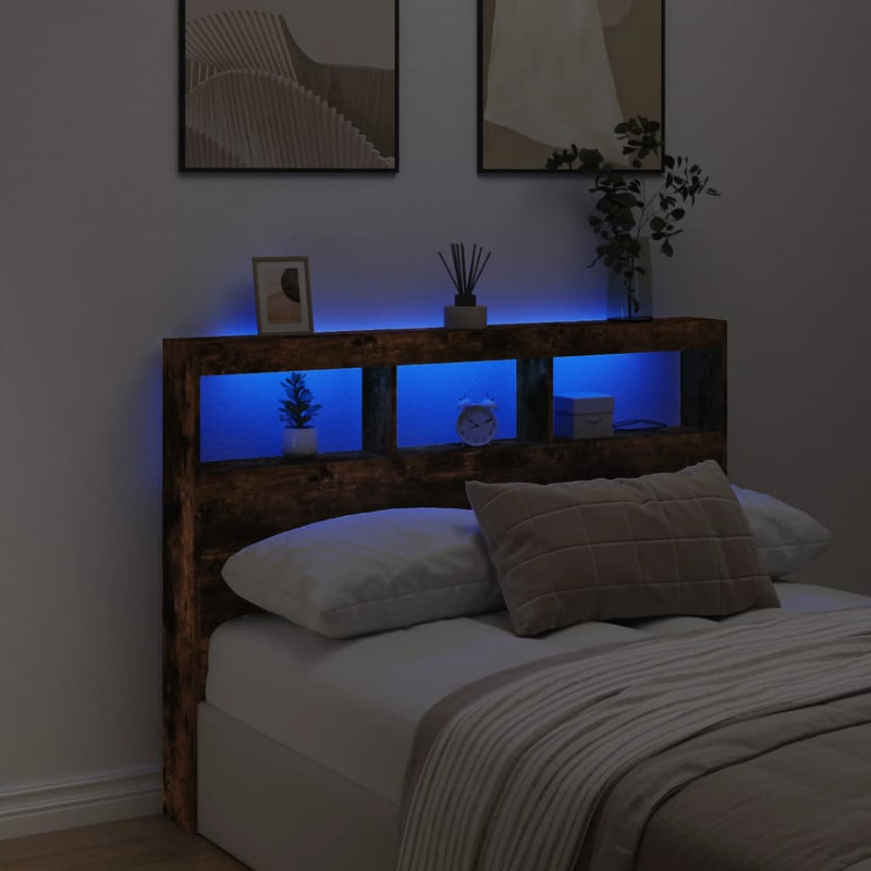 vidaXL füstös tölgy színű áthidalószekrény LED-ekkel 140x17x102 cm